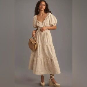 by ANTHROPOLOGIE Somerset Maxi Dress Puff Sleeve Edition in Neutral Size Large
